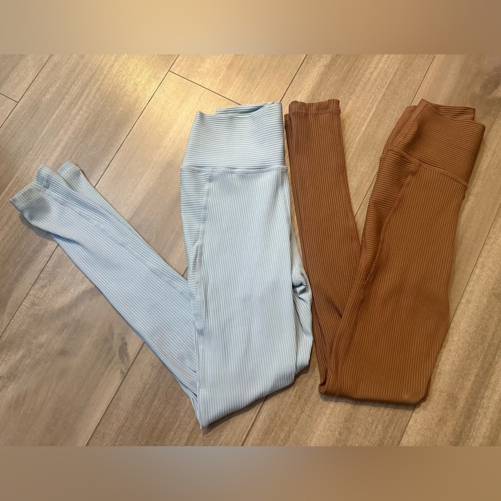 2 Ribbed Glyder High-Waist Leggings - Light Blue & Mauve